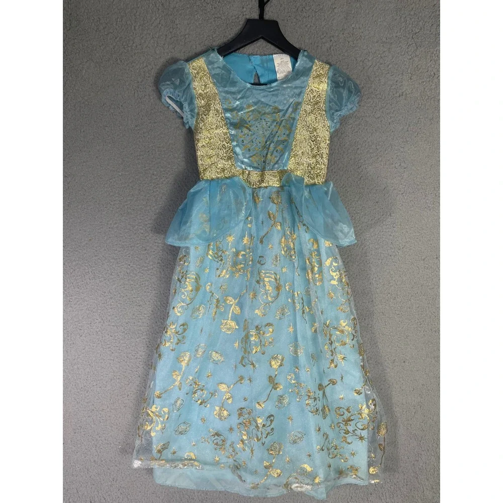 Disney Princess Cinderella Blue Gold Glitter Dress Up Costume Girls Size Small